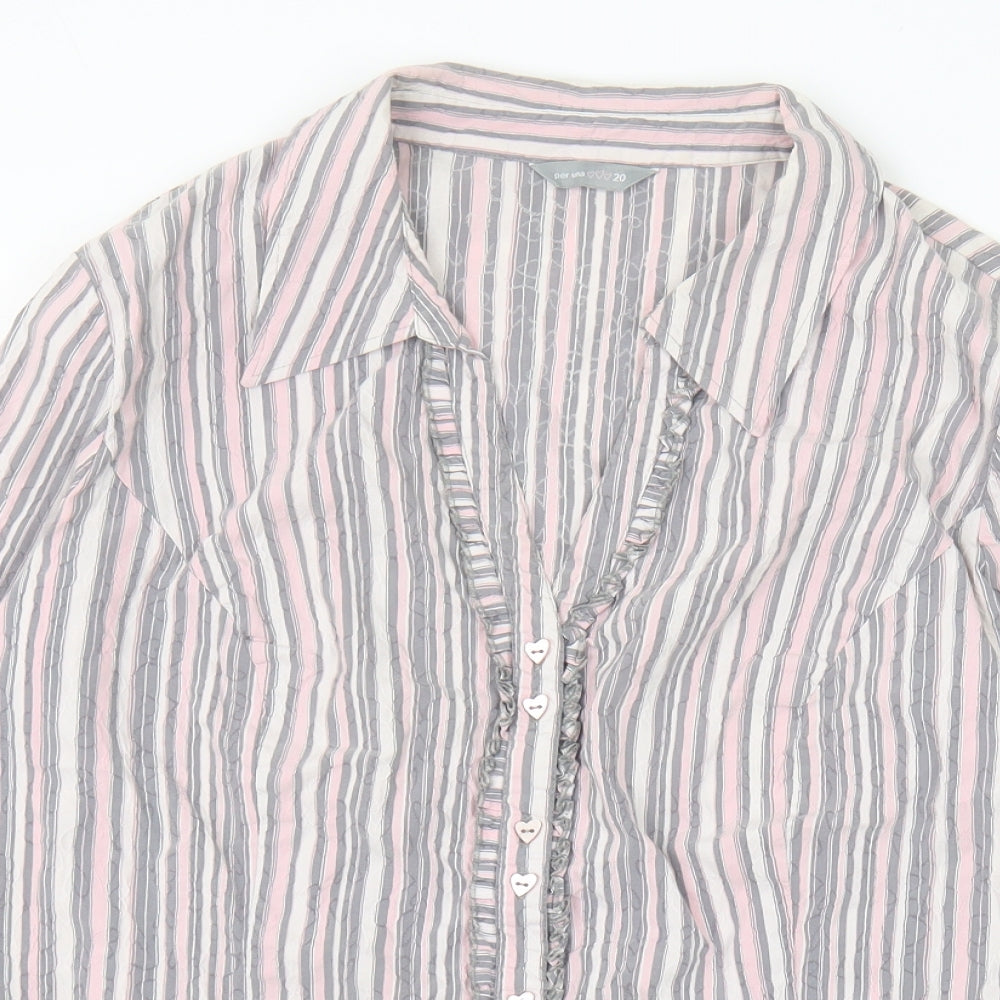 Marks and Spencer Womens Pink Striped Cotton Basic Button-Up Size 20 Collared