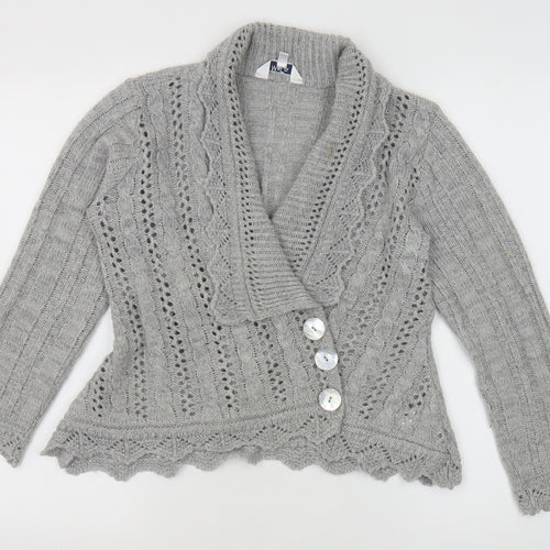 M&Co Womens Grey V-Neck Acrylic Cardigan Jumper Size M