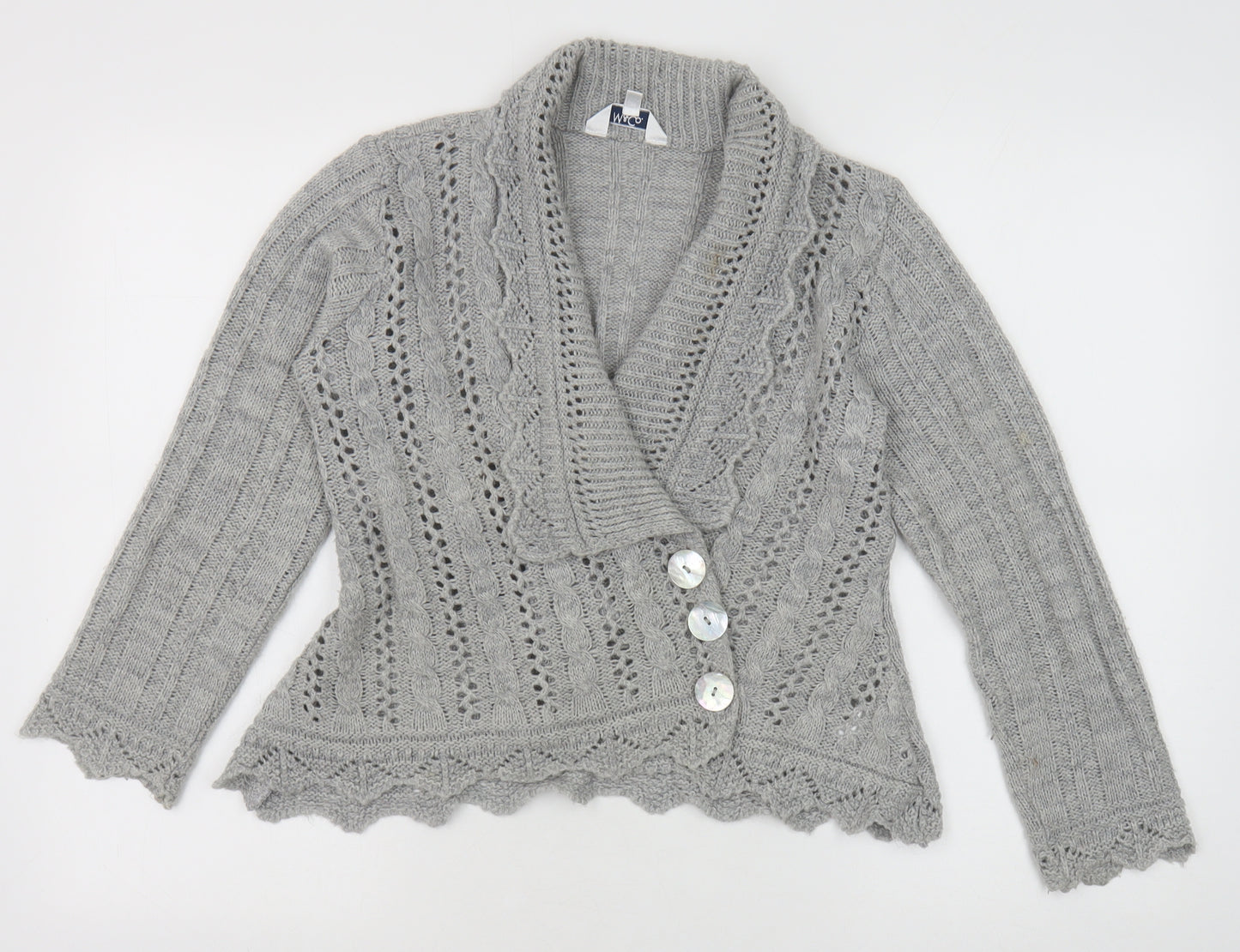 M&Co Womens Grey V-Neck Acrylic Cardigan Jumper Size M