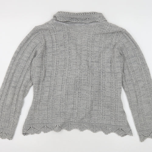 M&Co Womens Grey V-Neck Acrylic Cardigan Jumper Size M