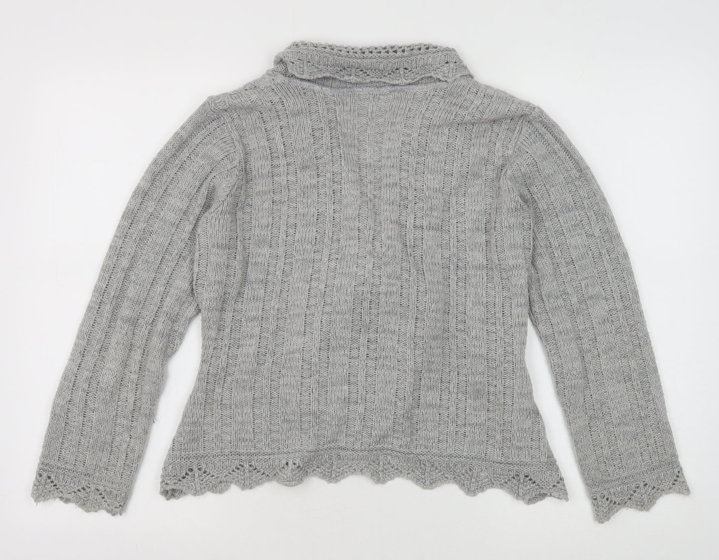 M&Co Womens Grey V-Neck Acrylic Cardigan Jumper Size M