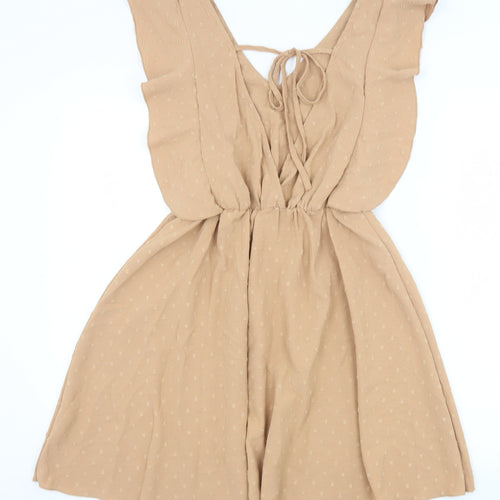 Koolook Womens Beige Geometric Polyester Fit & Flare Size S V-Neck Tie