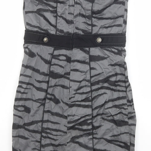 H&M Womens Grey Animal Print Cotton Bodycon Size 8 Off the Shoulder Zip - Tiger Pattern