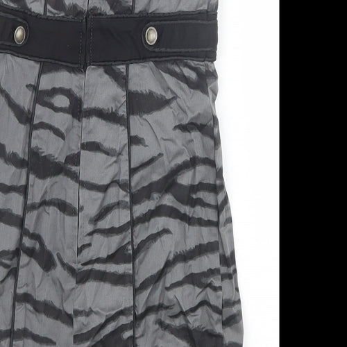 H&M Womens Grey Animal Print Cotton Bodycon Size 8 Off the Shoulder Zip - Tiger Pattern