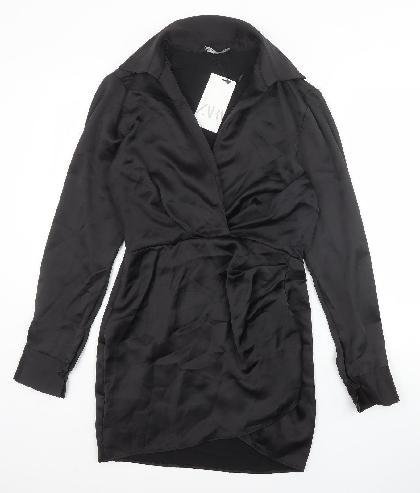 Zara Womens Black Polyester A-Line Size M Collared Zip