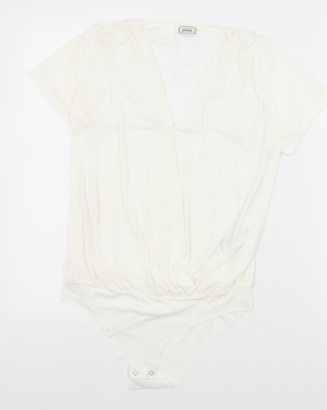 Pimkie Womens White Polyester Bodysuit One-Piece Size M Snap