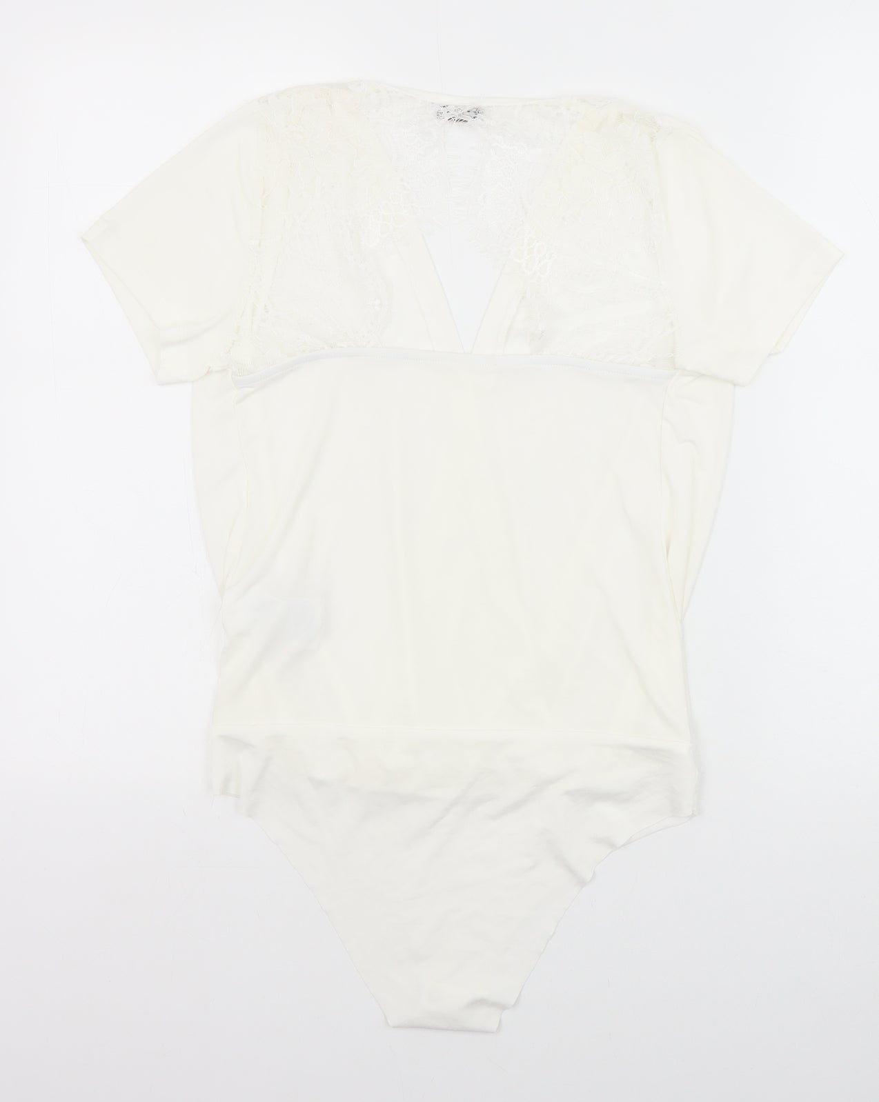Pimkie Womens White Polyester Bodysuit One-Piece Size M Snap
