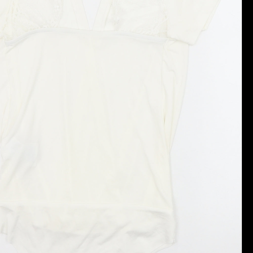 Pimkie Womens White Polyester Bodysuit One-Piece Size M Snap