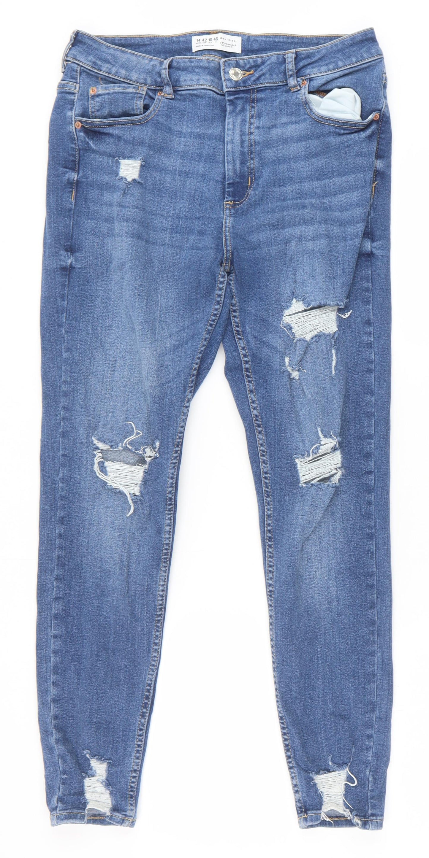 Primark Womens Blue Cotton Skinny Jeans Size 14 Regular Zip