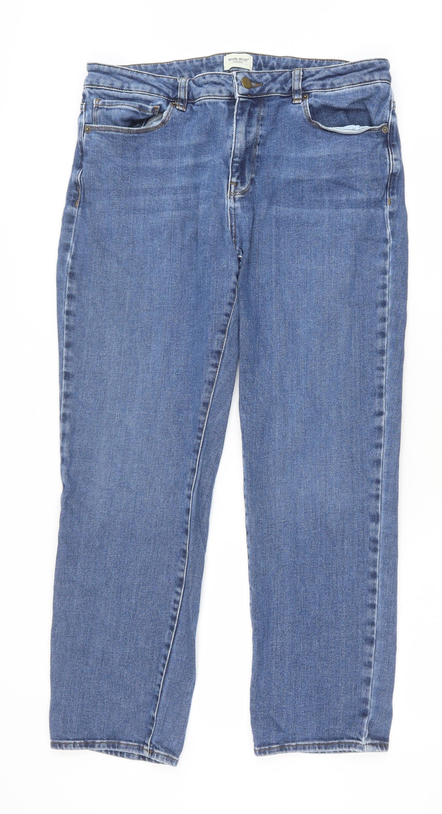 White Stuff Womens Blue Cotton Straight Jeans Size 14 Regular Zip