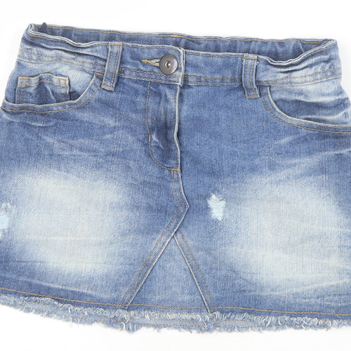 NEXT Girls Blue Cotton Mini Skirt Size 9 Years Regular Zip - Distressed