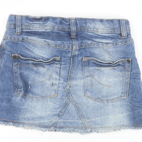 NEXT Girls Blue Cotton Mini Skirt Size 9 Years Regular Zip - Distressed