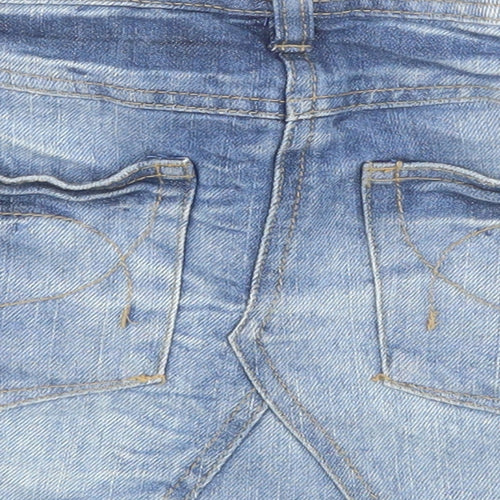 NEXT Girls Blue Cotton Mini Skirt Size 9 Years Regular Zip - Distressed