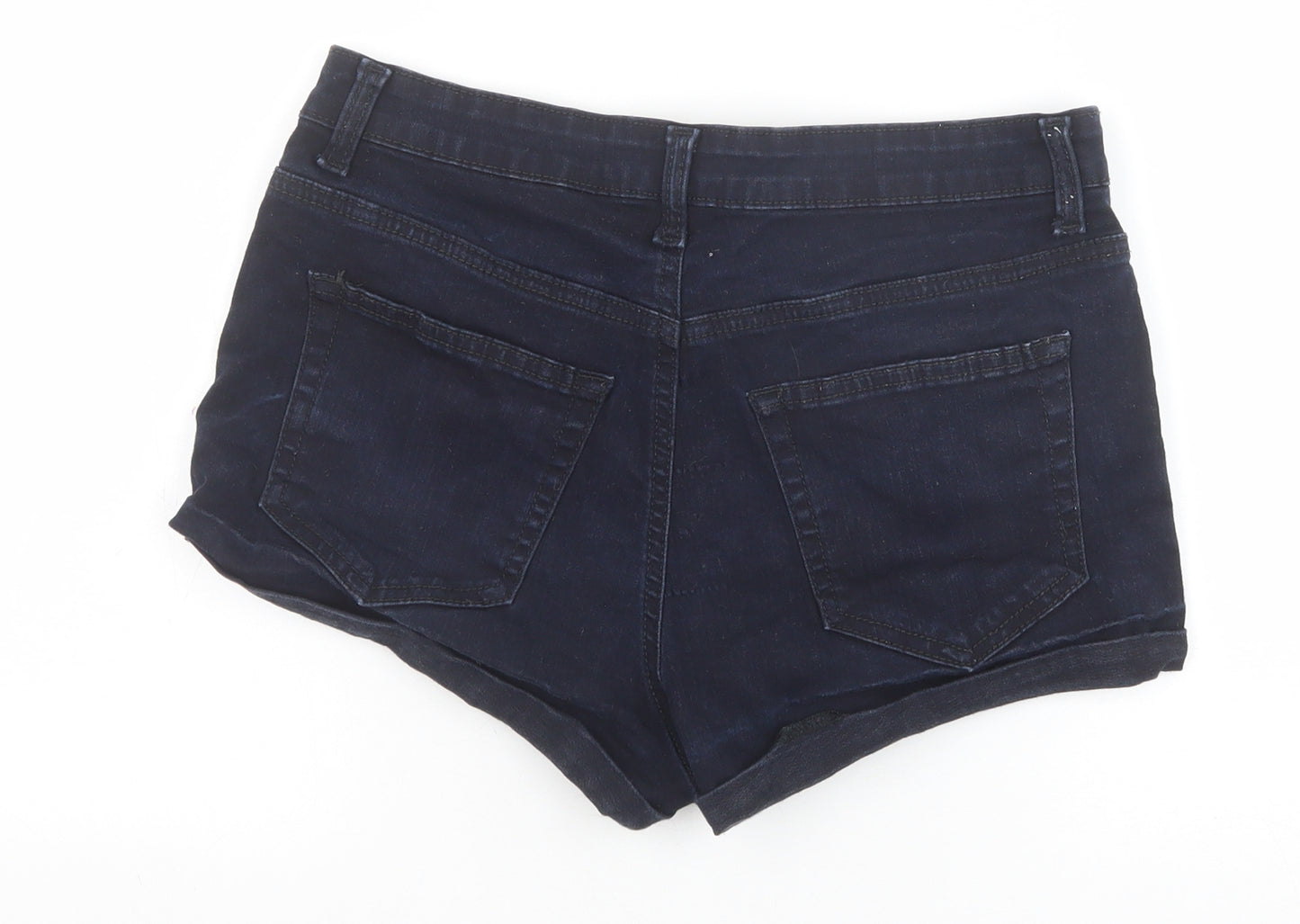 Topshop Womens Blue Cotton Hot Pants Shorts Size 30 in Regular Zip