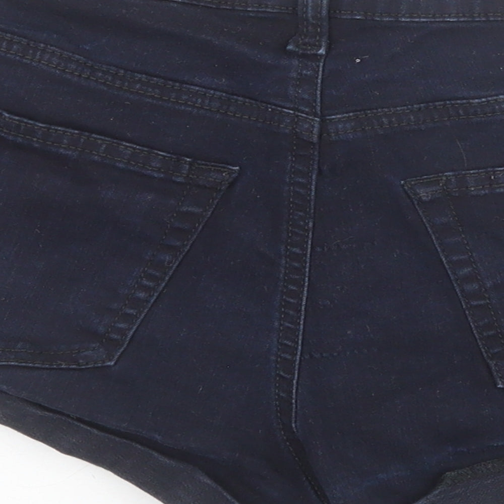 Topshop Womens Blue Cotton Hot Pants Shorts Size 30 in Regular Zip