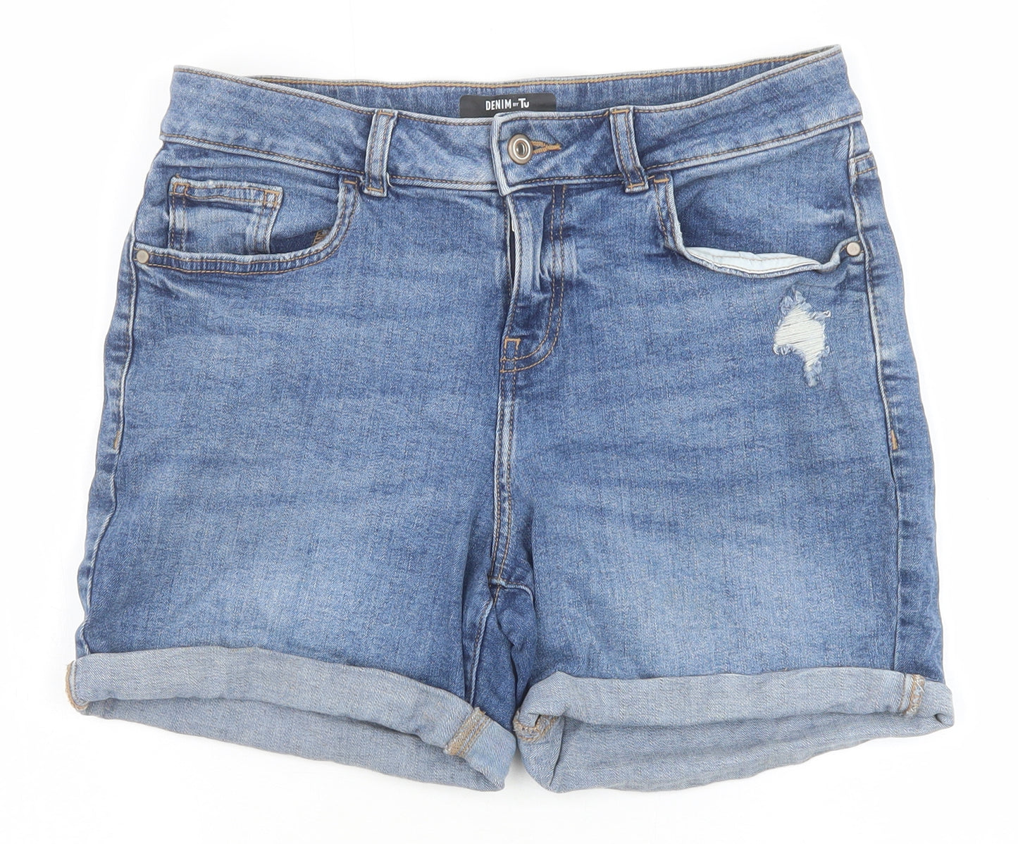 TU Womens Blue Cotton Mom Shorts Size 10 Regular Zip