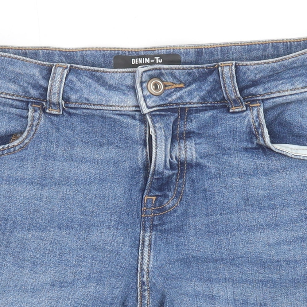 TU Womens Blue Cotton Mom Shorts Size 10 Regular Zip