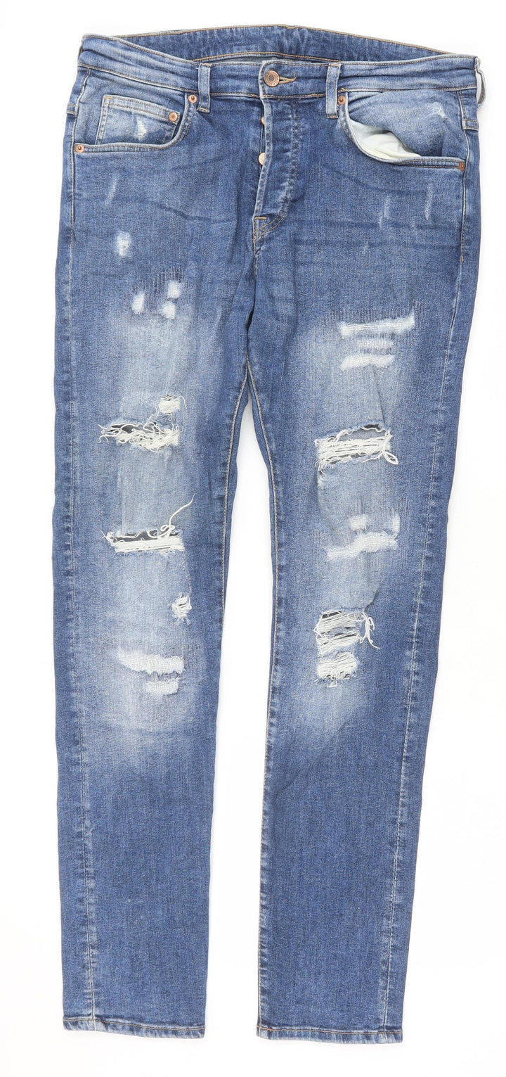 H&M Womens Blue Cotton Skinny Jeans Size 34 in Slim Button