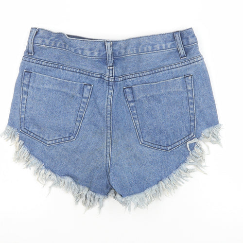 Glamorous Womens Blue Floral Cotton Cut-Off Shorts Size S Regular Zip