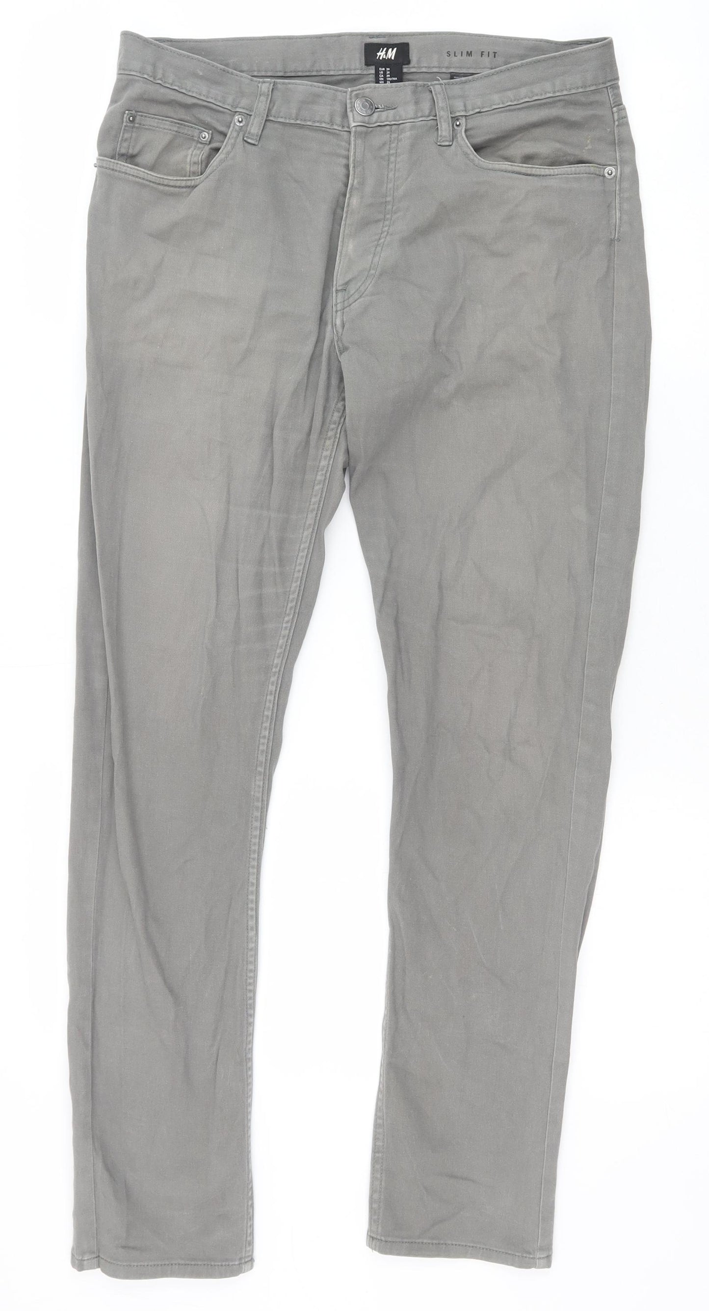 H&M Womens Grey Cotton Straight Jeans Size 29 in Slim Zip