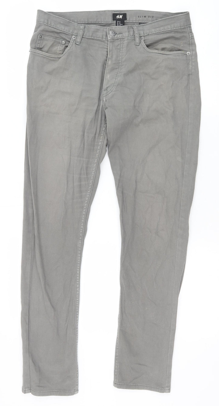 H&M Womens Grey Cotton Straight Jeans Size 29 in Slim Zip