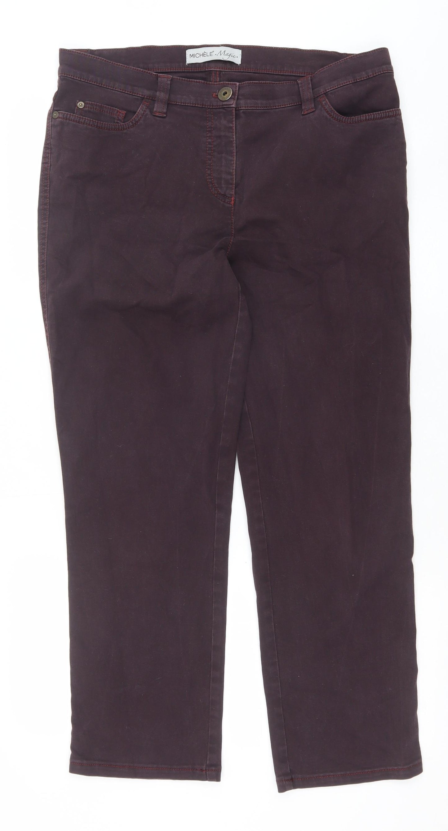 Michele Magic Womens Brown Cotton Straight Jeans Size 16 Regular Zip