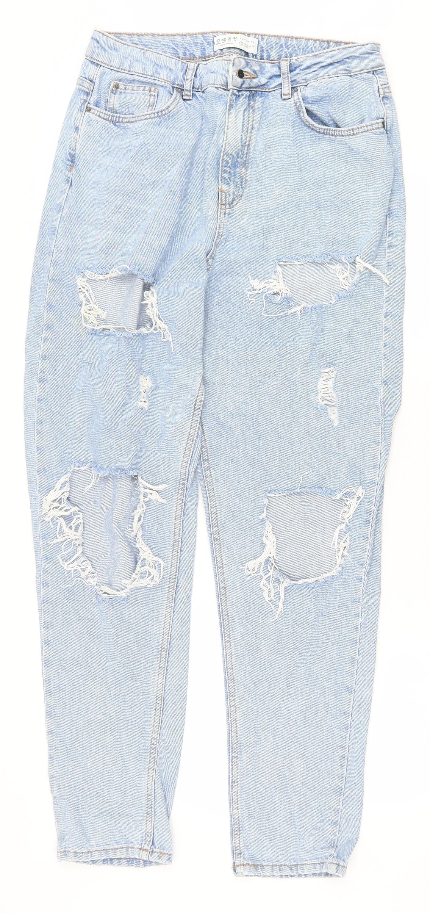 Primark Womens Blue Cotton Straight Jeans Size 12 Regular Zip