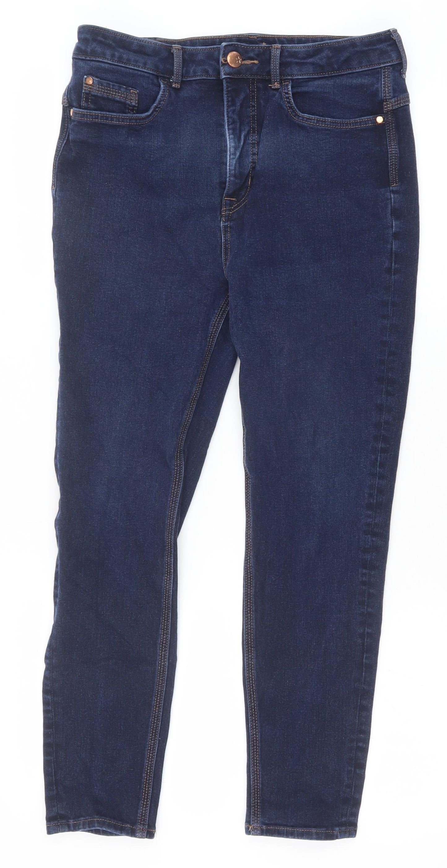 Marks and Spencer Womens Blue Cotton Straight Jeans Size 12 Regular Zip