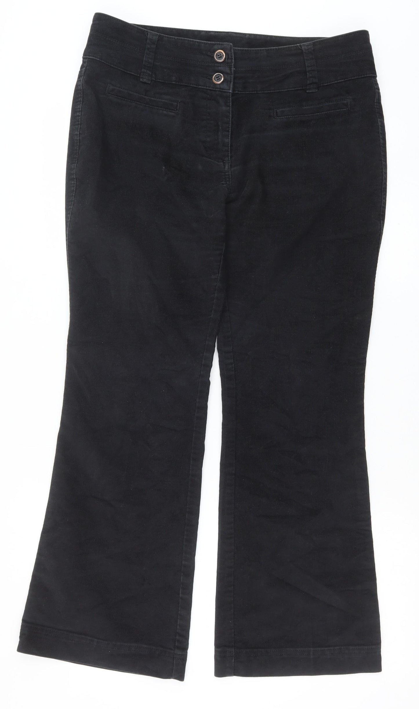 Marks and Spencer Womens Black Cotton Trousers Size 12 Regular Zip