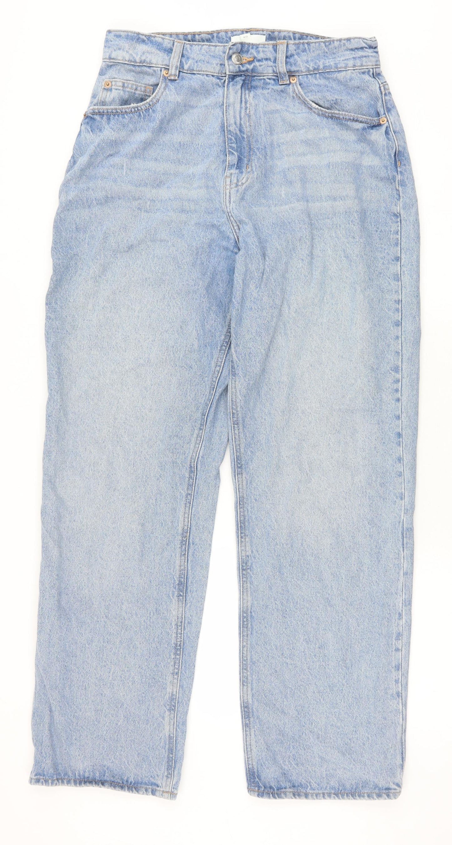 H&M Womens Blue Cotton Mom Jeans Size 12 Regular Zip