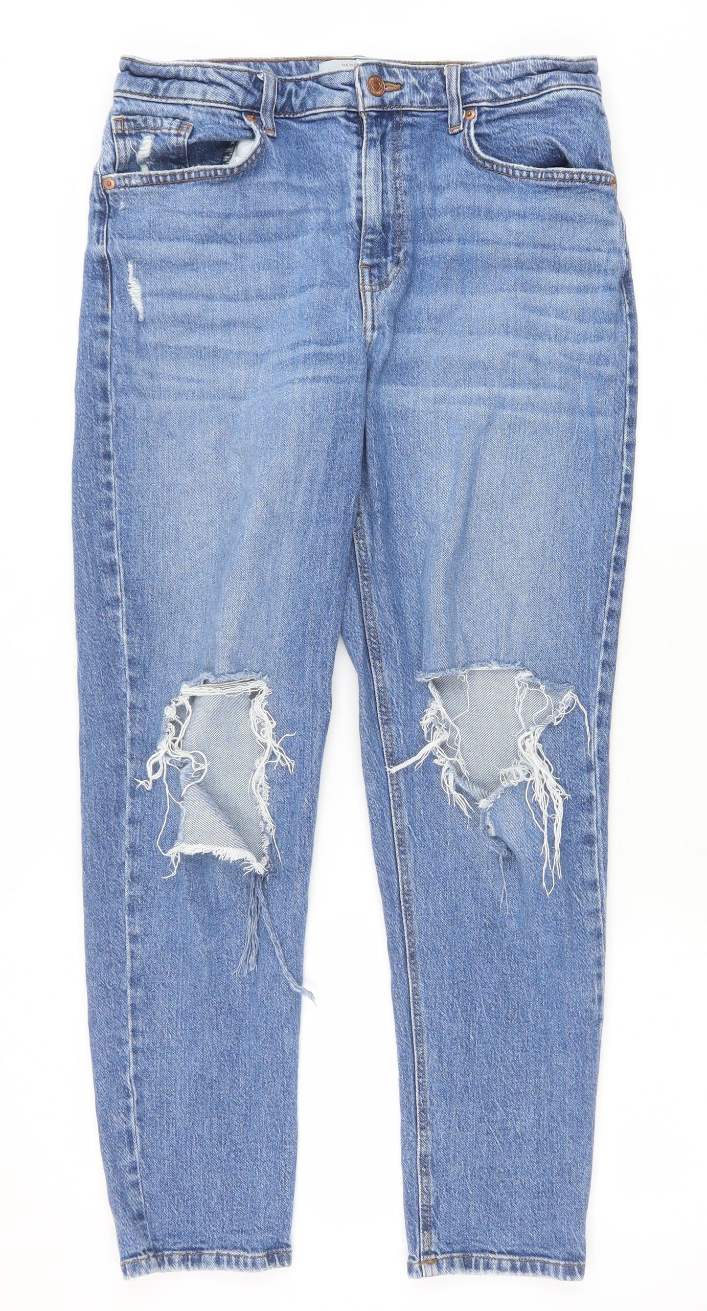 New Look Womens Blue Cotton Straight Jeans Size 14 Regular Zip