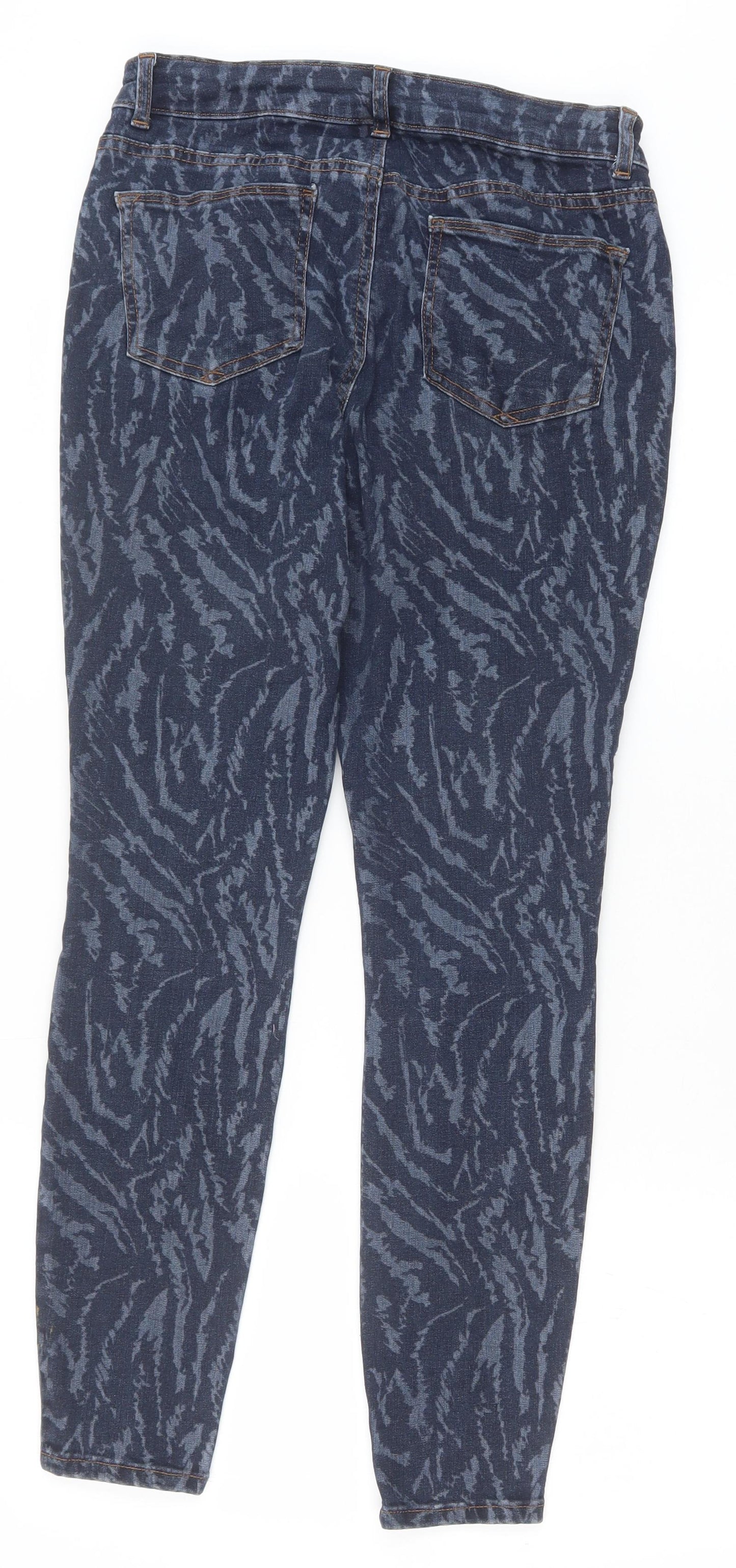 TU Womens Blue Animal Print Cotton Skinny Jeans Size 12 Slim Zip - Tiger Print