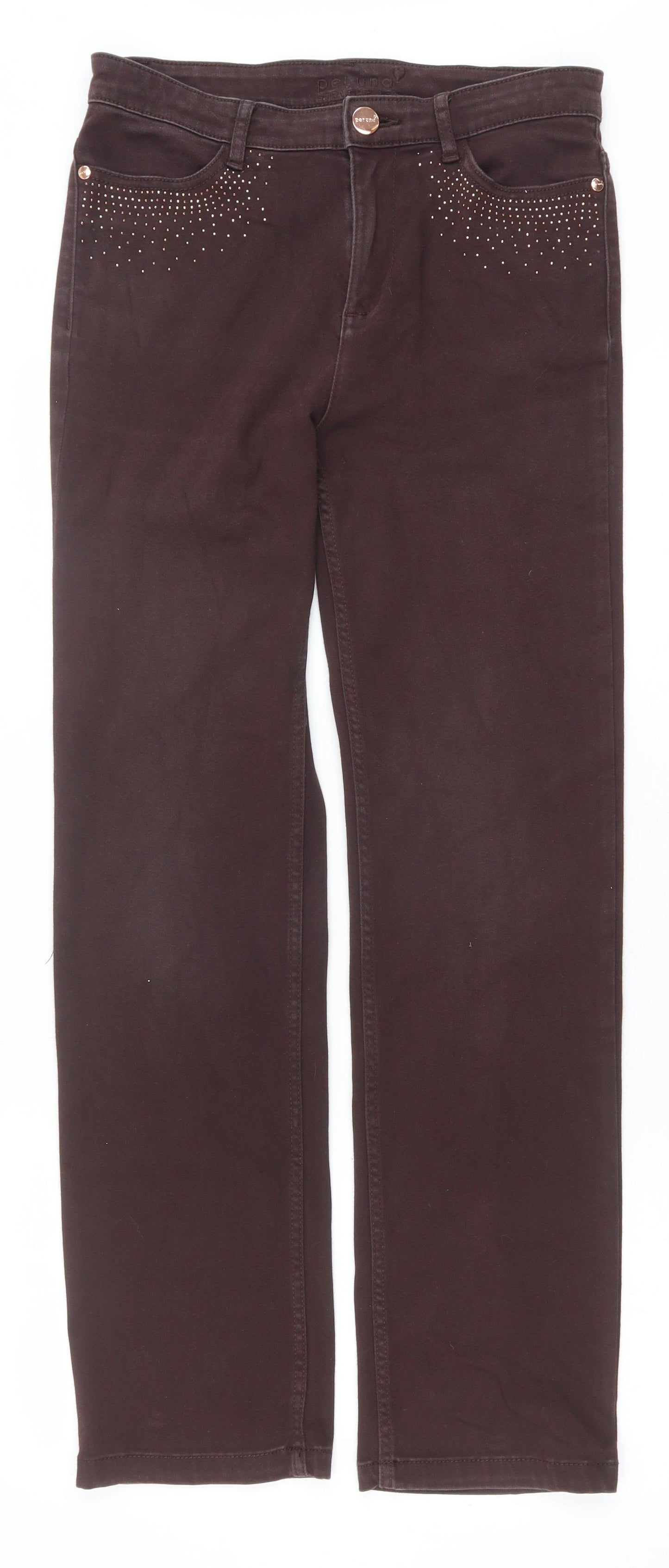 Marks and Spencer Womens Brown Cotton Straight Jeans Size 10 Regular Zip