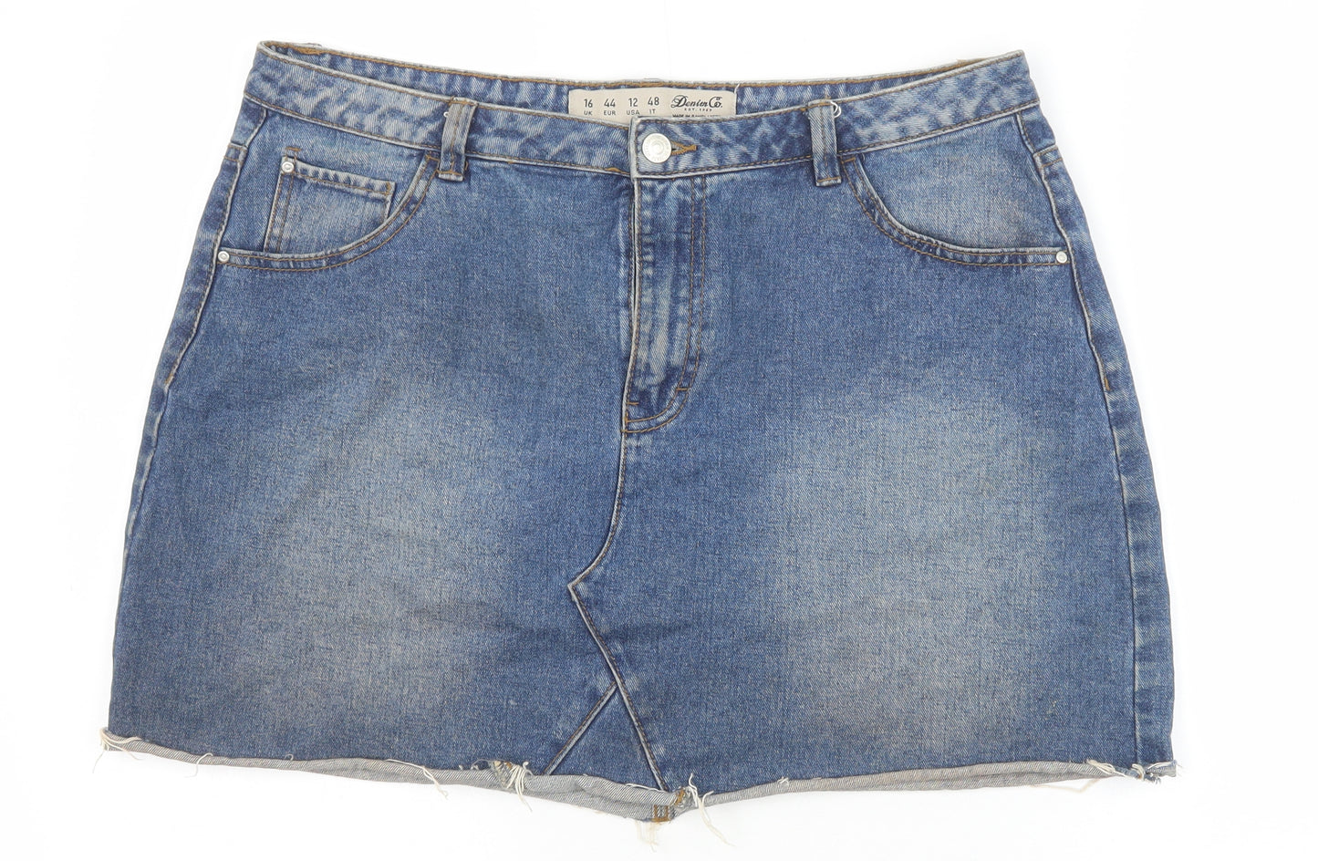 Primark Womens Blue Cotton Mini Skirt Size 16 Zip