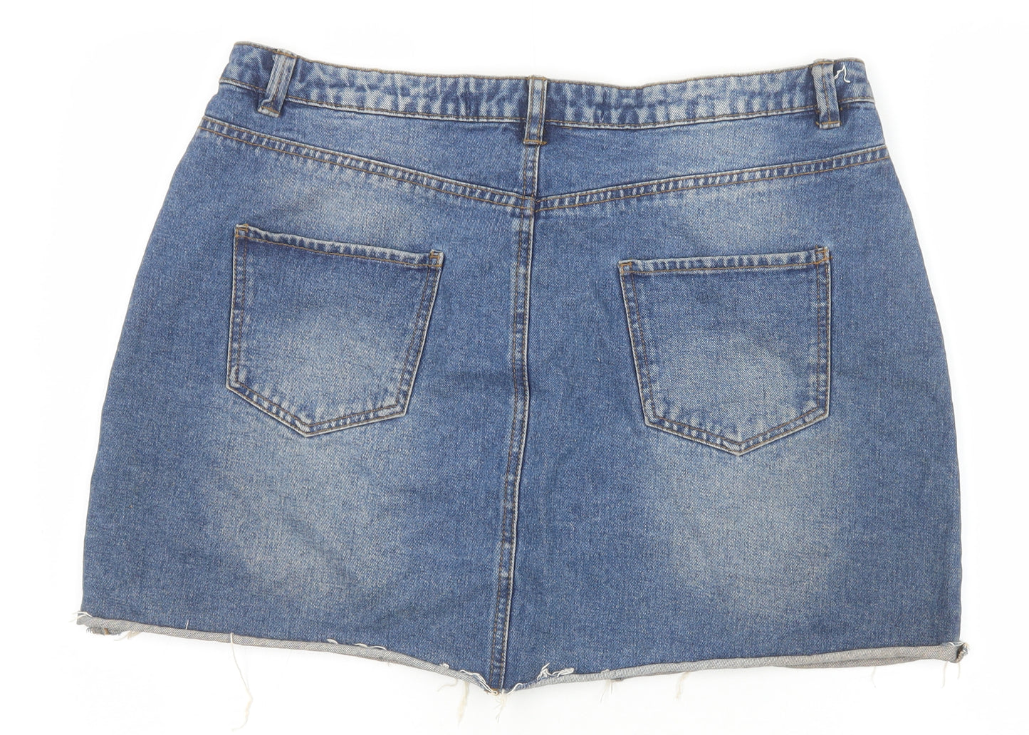 Primark Womens Blue Cotton Mini Skirt Size 16 Zip