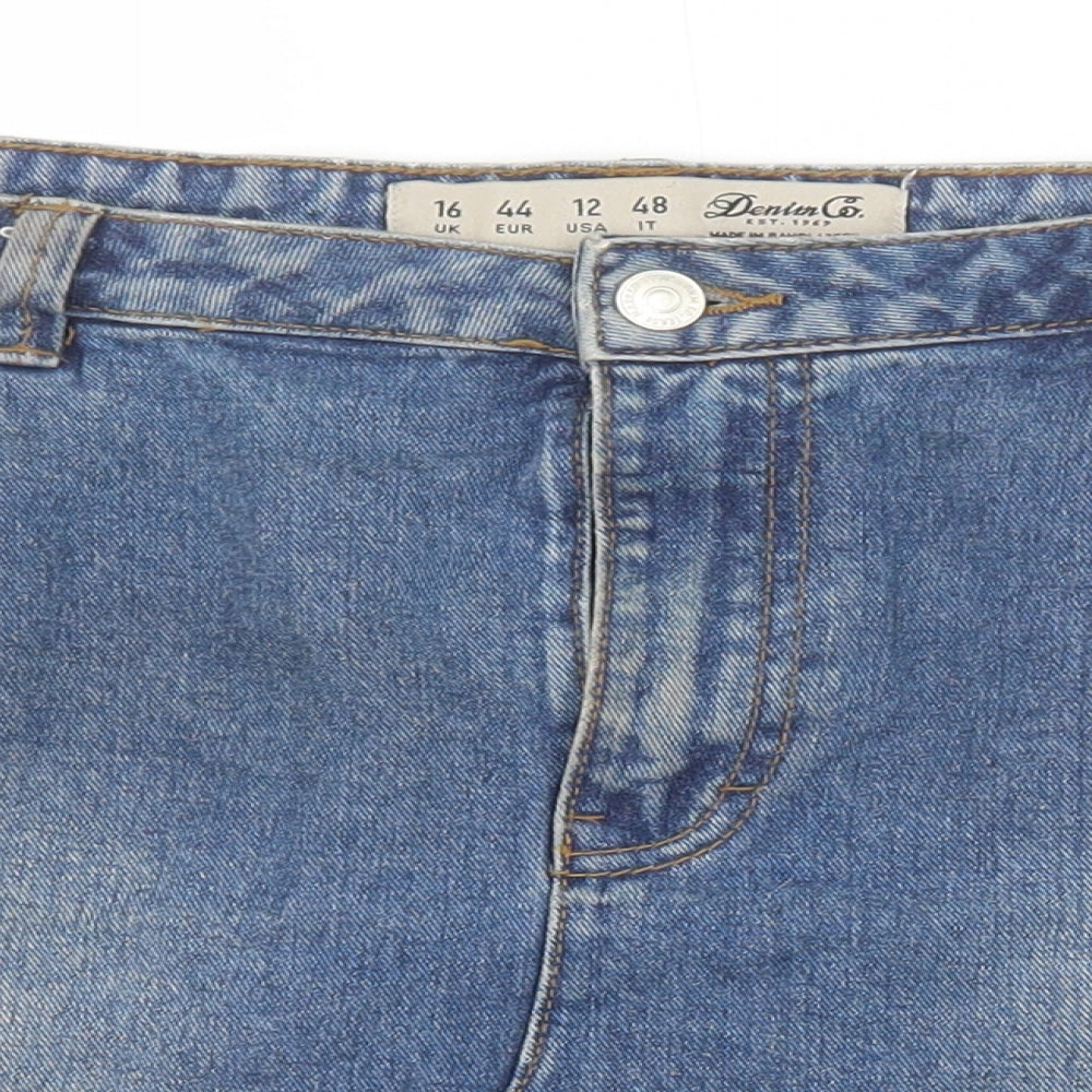 Primark Womens Blue Cotton Mini Skirt Size 16 Zip