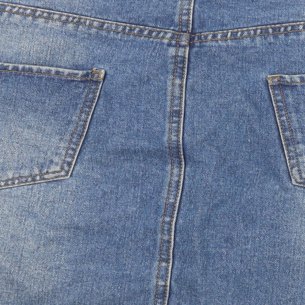 Primark Womens Blue Cotton Mini Skirt Size 16 Zip