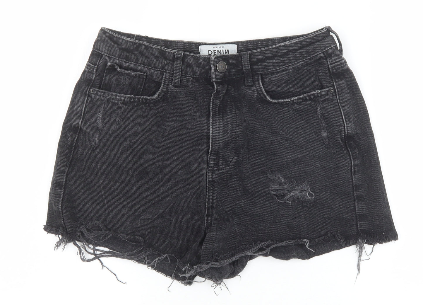 New Look Womens Black 100% Cotton Cut-Off Shorts Size 10 Regular Zip