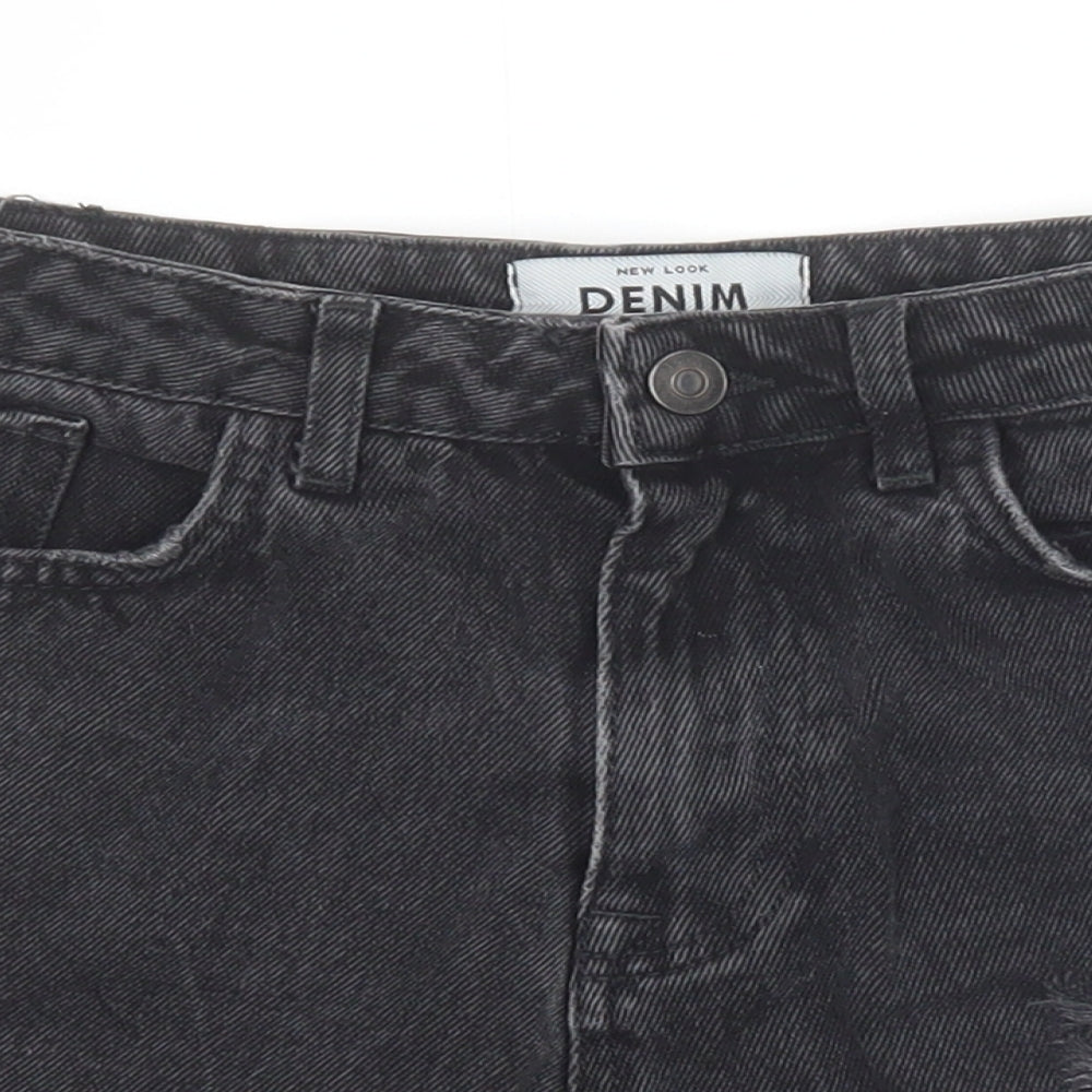 New Look Womens Black 100% Cotton Cut-Off Shorts Size 10 Regular Zip