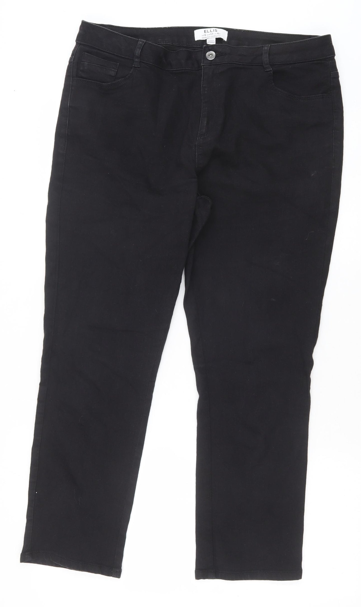 Dorothy Perkins Womens Black Cotton Straight Jeans Size 16 Regular Zip