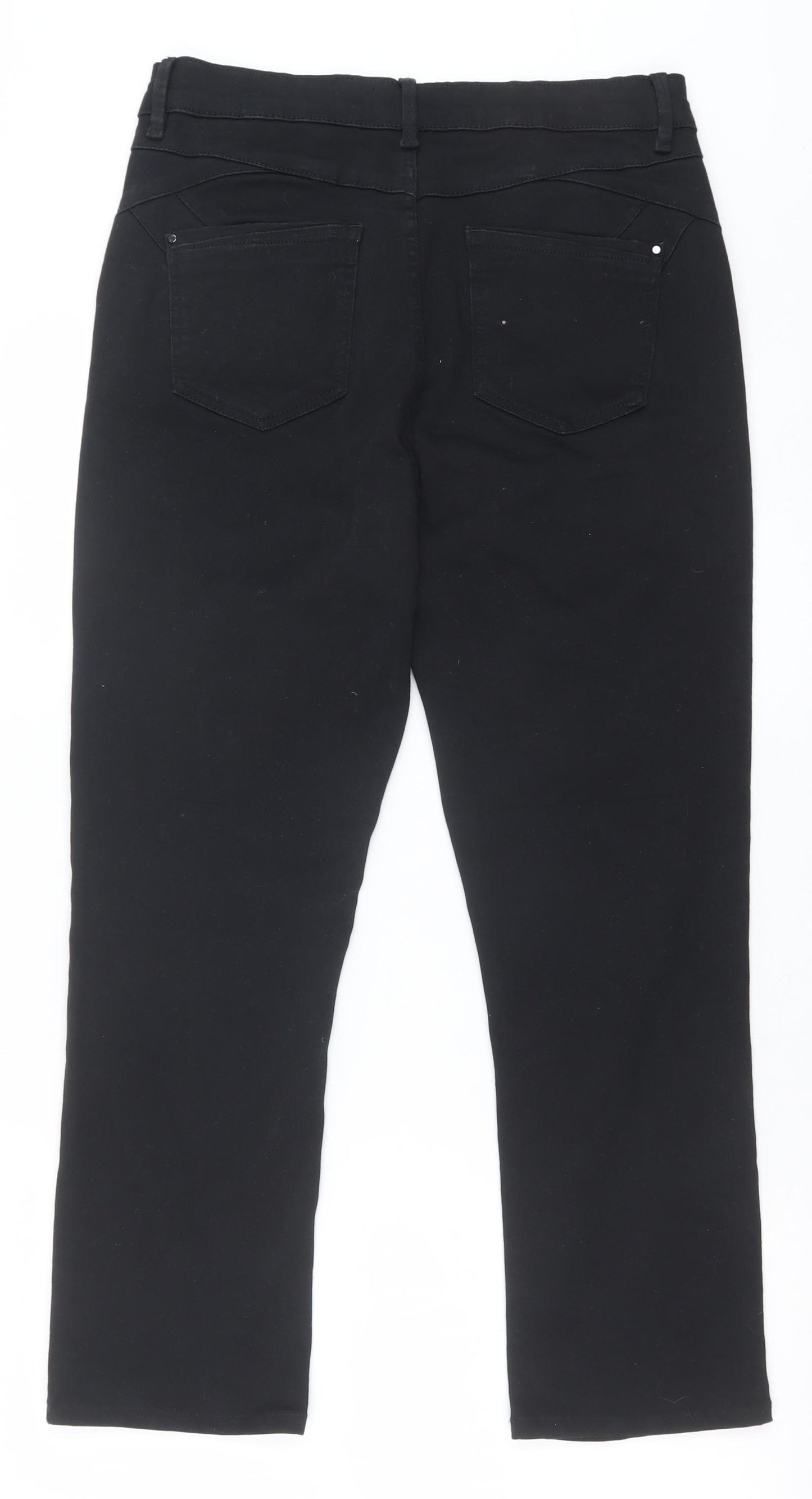 Marks and Spencer Womens Black Cotton Straight Jeans Size 12 Slim Zip