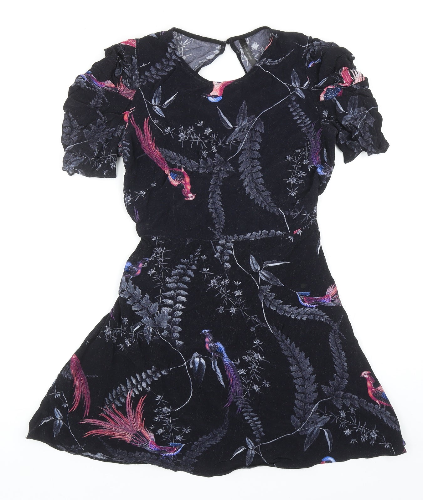 Yours Curvy Womens Black Geometric Cotton A-Line Size 8 Round Neck Button