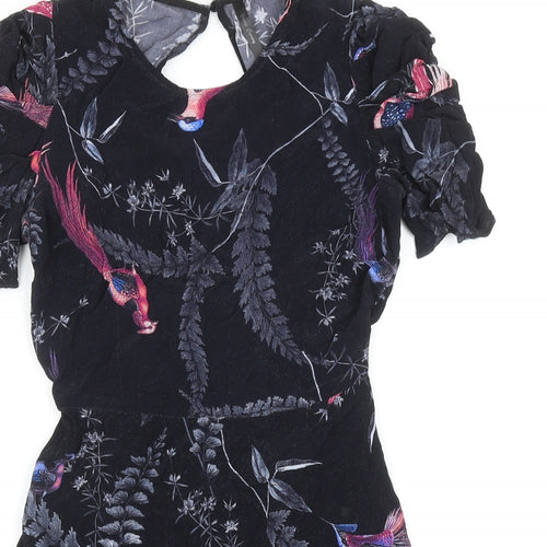 Yours Curvy Womens Black Geometric Cotton A-Line Size 8 Round Neck Button