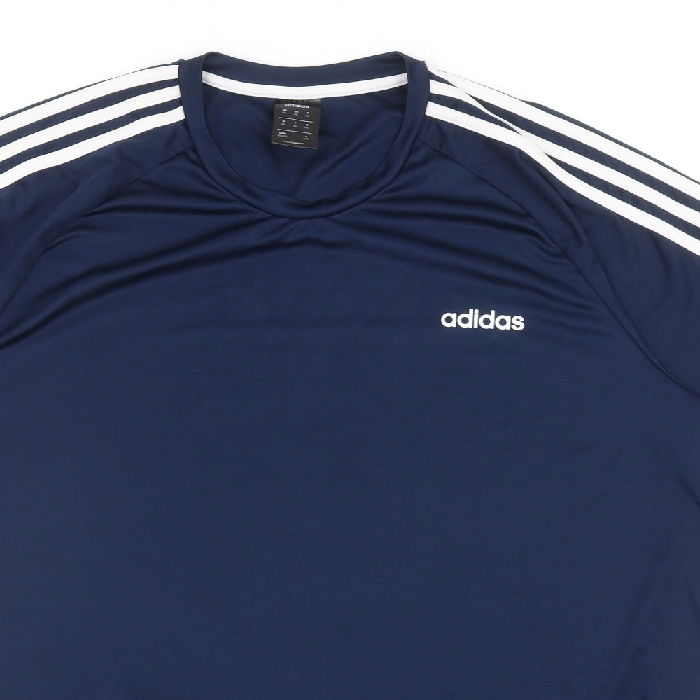 adidas Mens Blue Polyester T-Shirt Size 2XL Round Neck