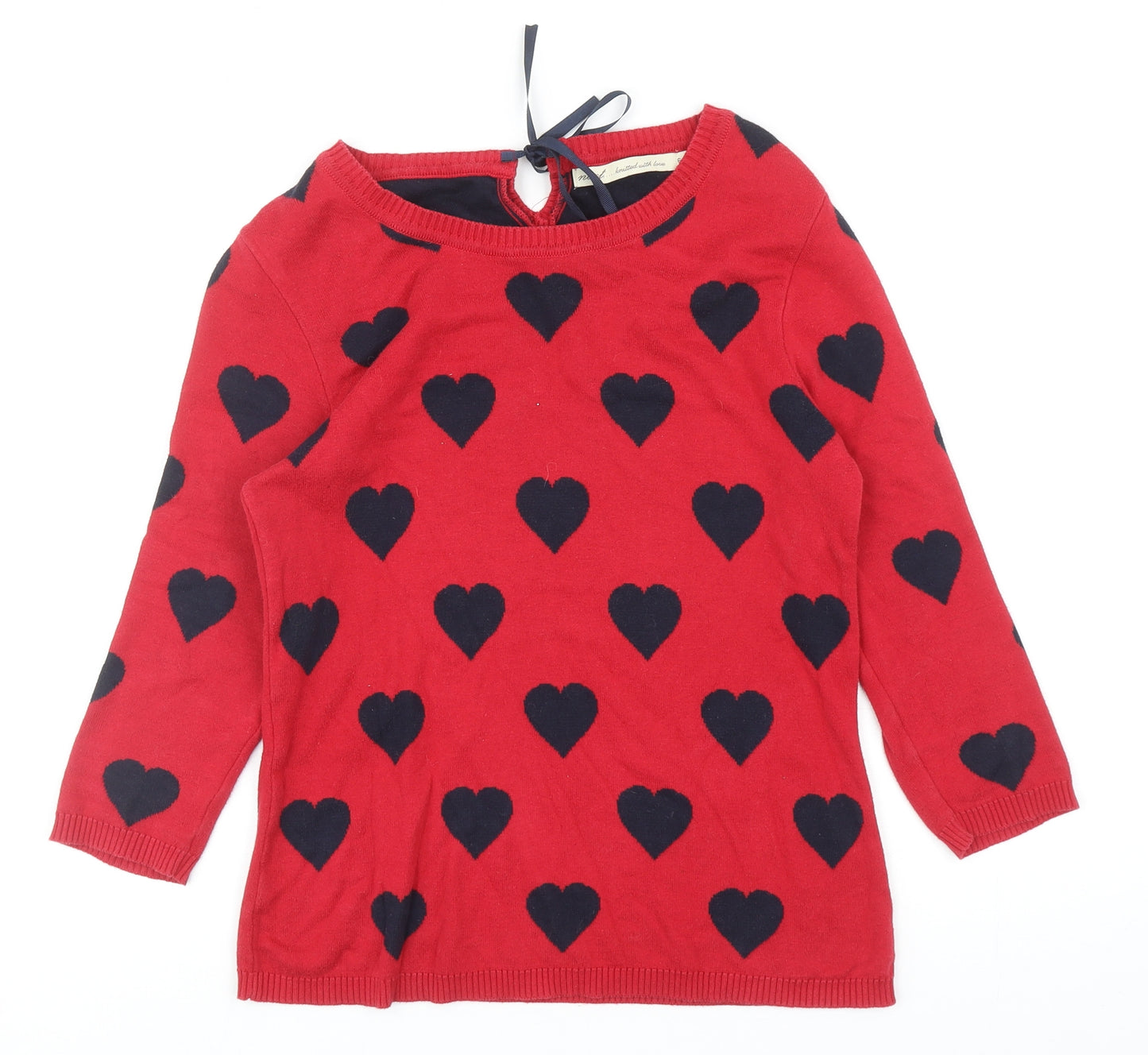 NEXT Womens Red Scoop Neck Geometric Cotton Pullover Jumper Size 6 - Love Heart