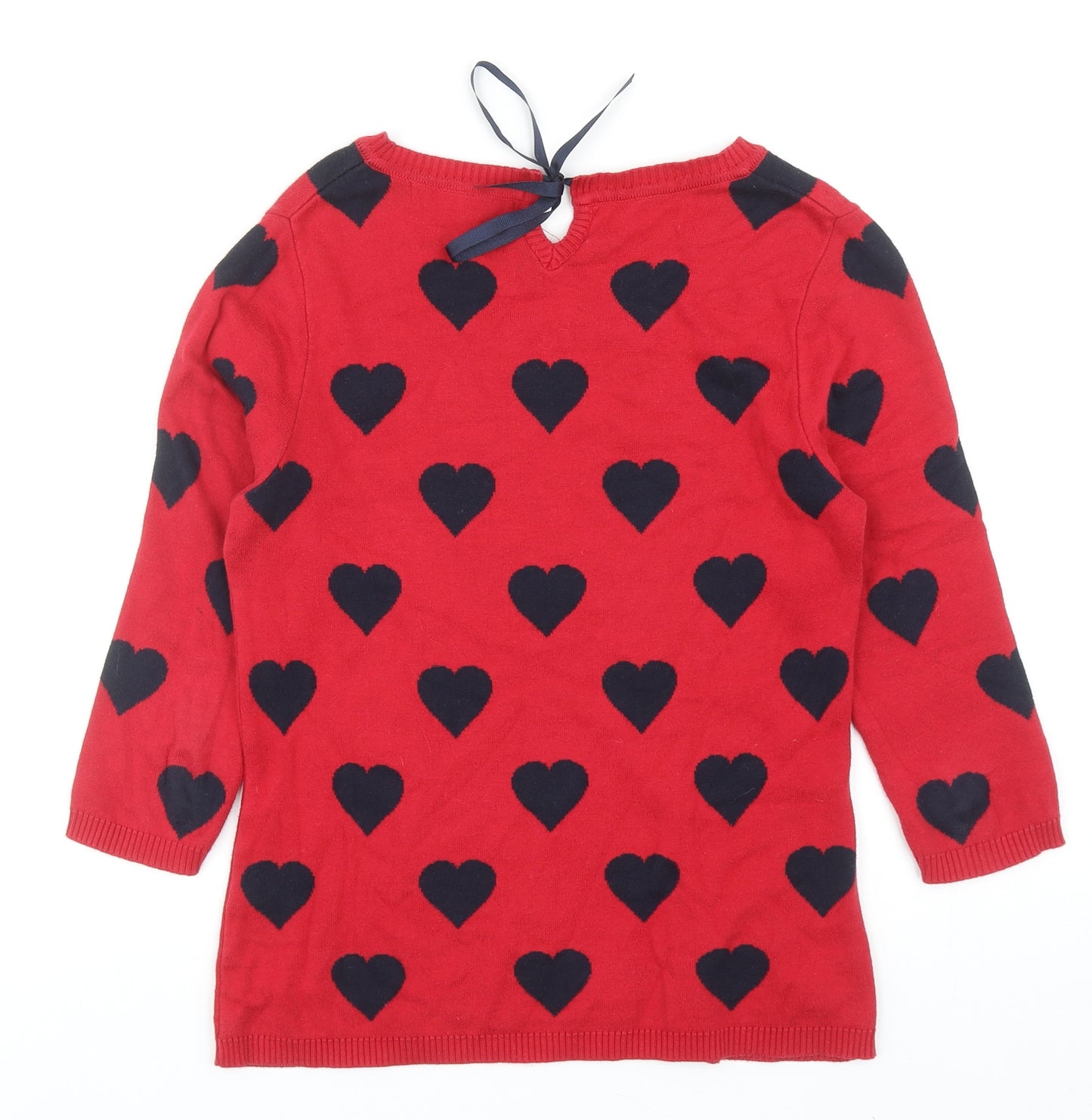NEXT Womens Red Scoop Neck Geometric Cotton Pullover Jumper Size 6 - Love Heart
