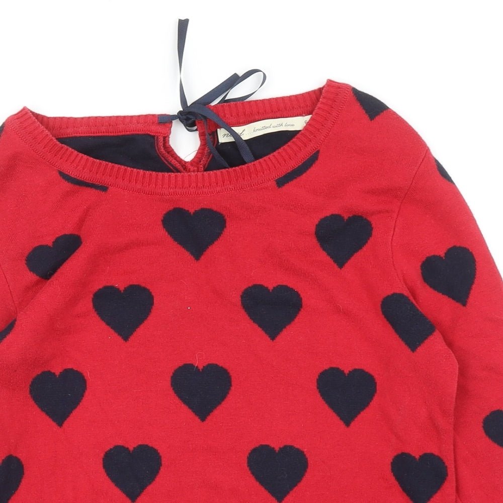 NEXT Womens Red Scoop Neck Geometric Cotton Pullover Jumper Size 6 - Love Heart