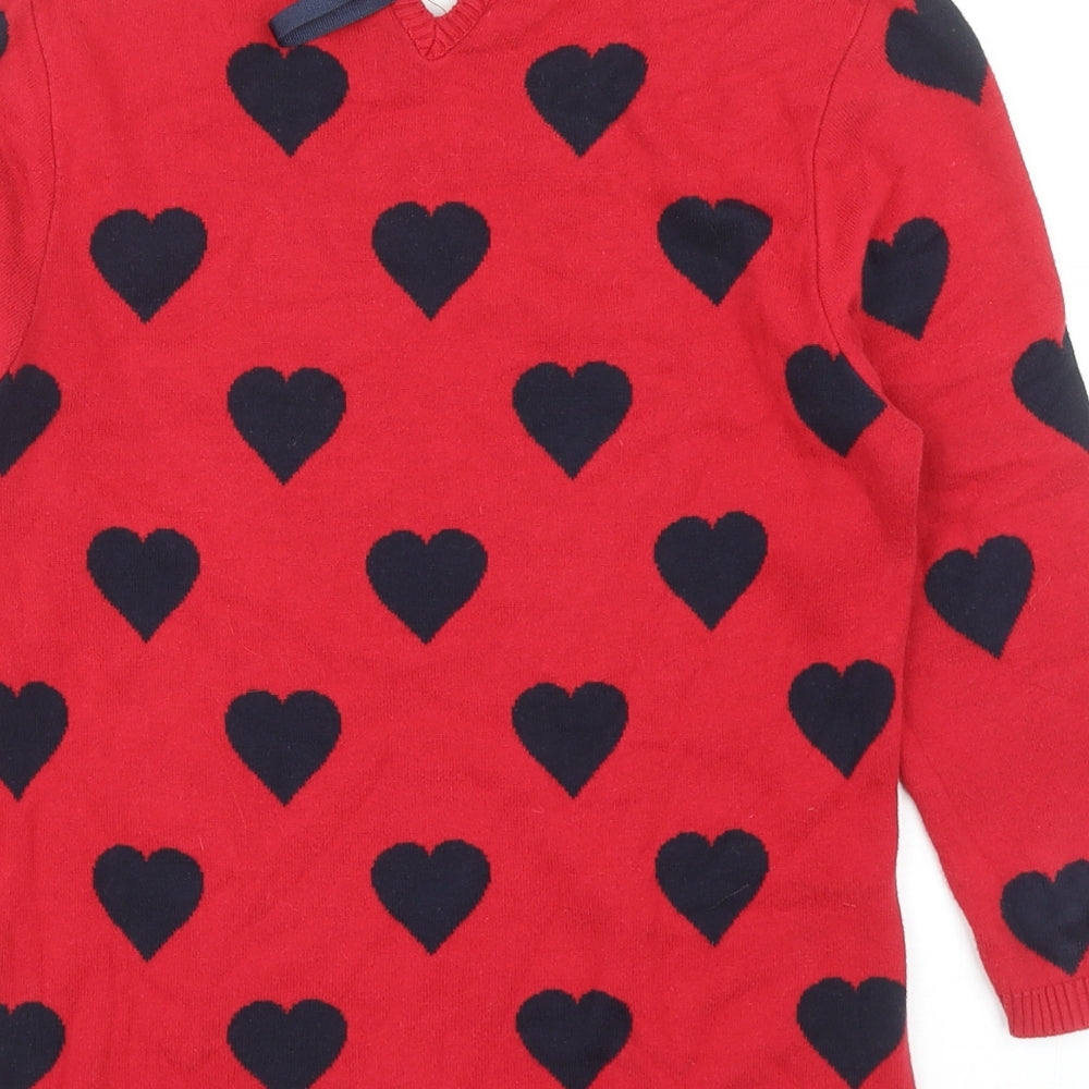 NEXT Womens Red Scoop Neck Geometric Cotton Pullover Jumper Size 6 - Love Heart