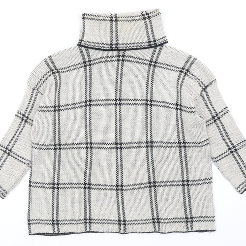 Boohoo Womens Grey Roll Neck Plaid Acrylic Pullover Jumper Size S