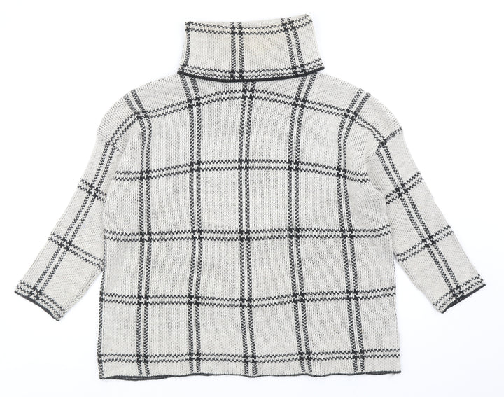Boohoo Womens Grey Roll Neck Plaid Acrylic Pullover Jumper Size S
